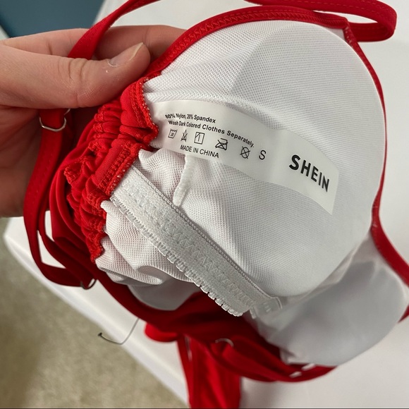 NWOT Red High Leg French Cut Ultra Cheeky Backless Tie Sides One Piece Swimsuit - Picture 7 of 8